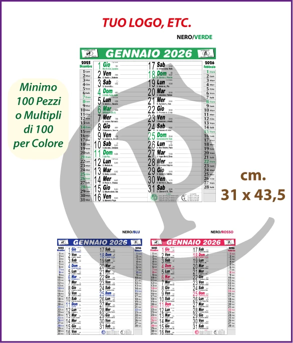 Calendari Olandesi Personalizzati 2026 Modello C001