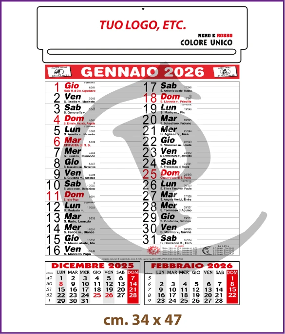 Calendari Olandesi Personalizzati 2026 Modello C003