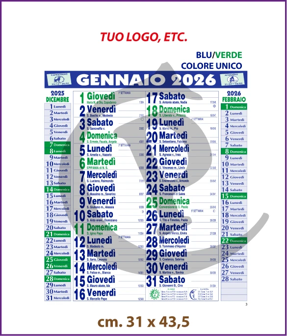 Calendari Olandesi Personalizzati 2026 Modello C029